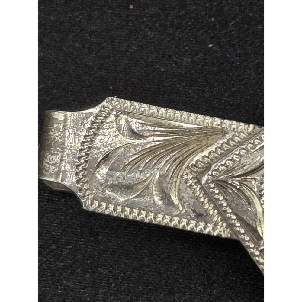 Plafina Stamped Sterling Silver Tie Clasp Scroll Pattern With Aztec Symbol - Picture 4 of 9